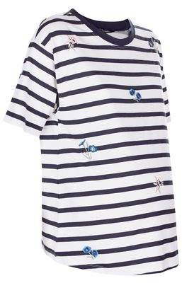 New Look Maternity Blue Stripe Floral Embroidered T-Shirt