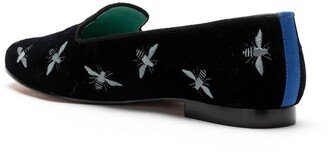 Blue Bird Shoes Embroidered Bee Motif Velvet Loafers