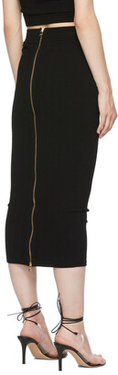 Balmain Black Rib Knit Button Mid-Length Skirt