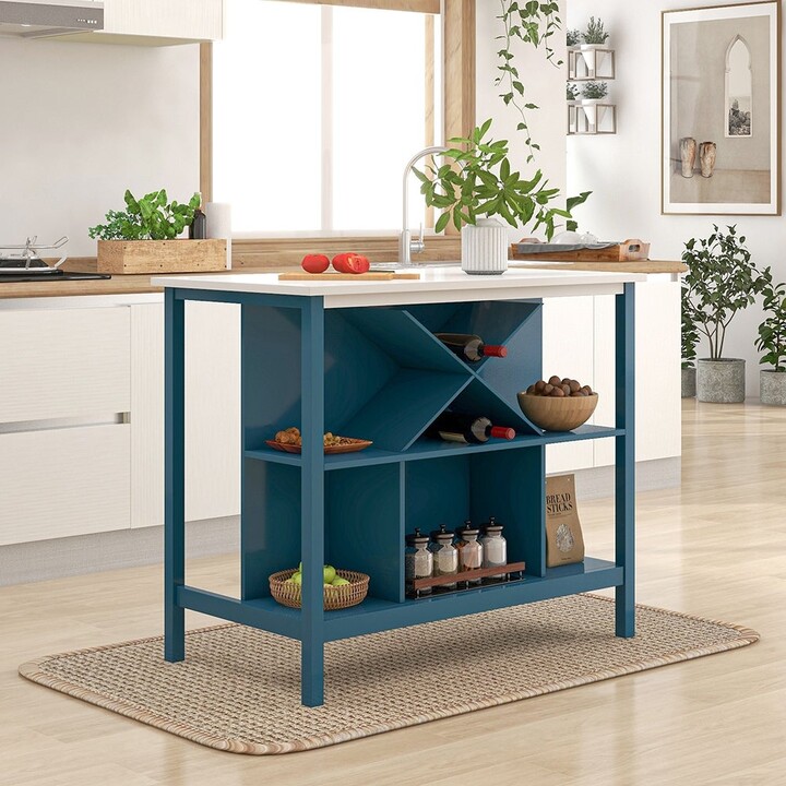 hommetree Counter Height Kitchen Island Dining Table with Shelves and