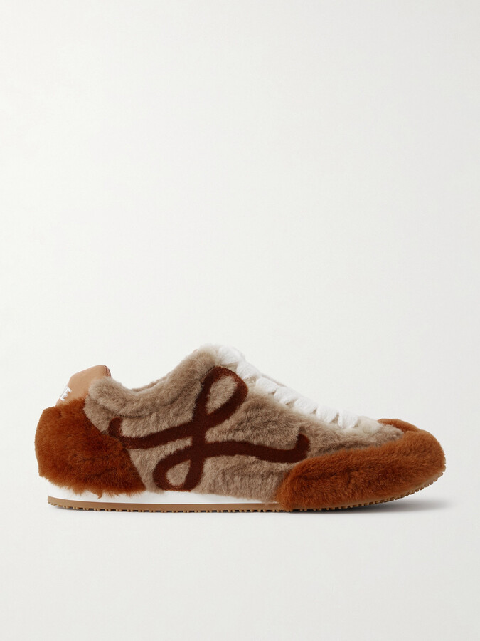 LOEWE - Ballet Runner 2.0 Leather-trimmed Shearling Sneakers - Brown
