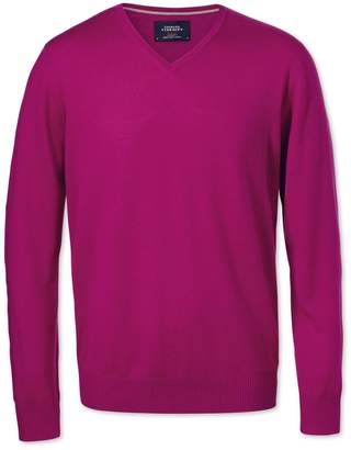 Fuchsia Merino Wool V-Neck Sweater Size Large by Charles Tyrwhitt