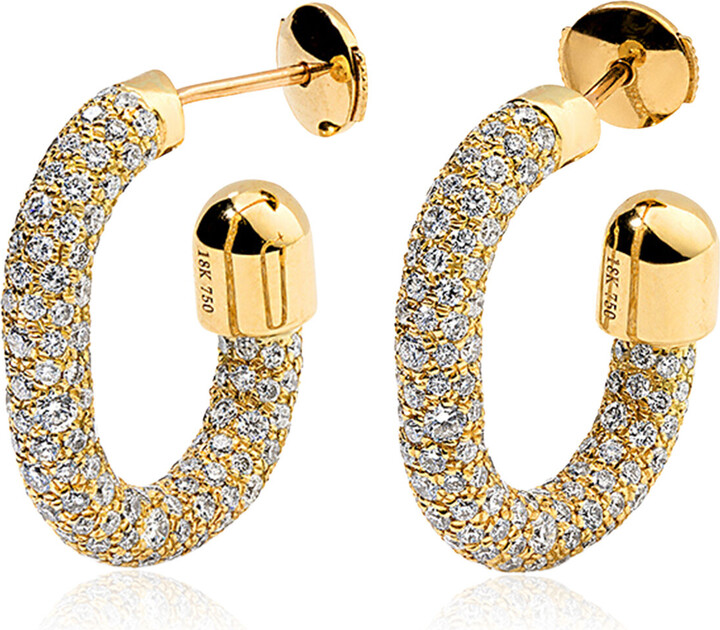 Elior Extrusion Small Think 18K Yellow Gold Diamond Hoop Earrings