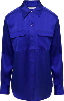 Equipment Bright Blue Shirt With Patch Pockets With Flap In Silk Woman