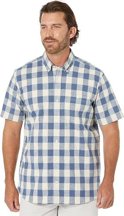 Men's Comfort Stretch Chambray Shirt, Slightly Fitted Untucked Fit,  Short-Sleeve