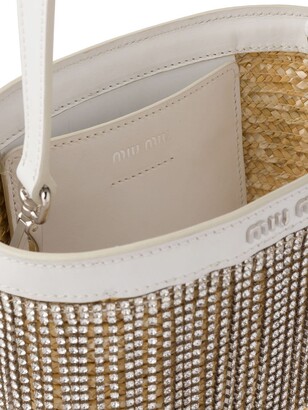 Miu Miu Crystal-Embellished Straw Bucket Bag
