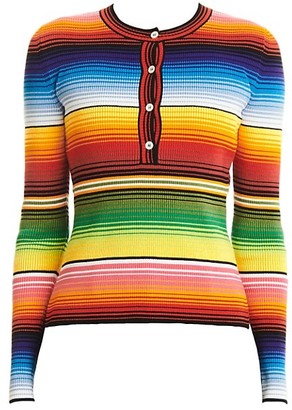 Carolina Herrera Striped Long-Sleeve Henley Shirt