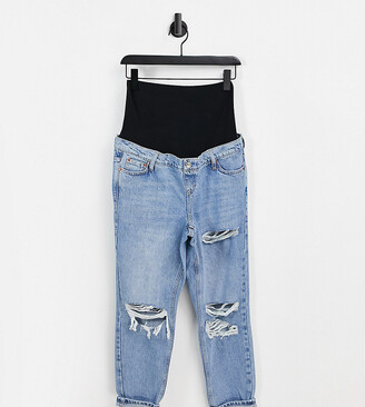 Topshop Maternity bleach ripped Mom jeans - ShopStyle
