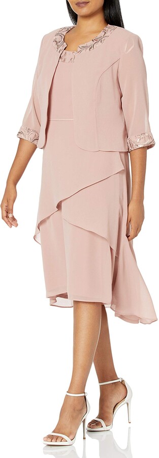 Le Bos Women's Embroidered Neckline Tiered Layer Jacket Dress