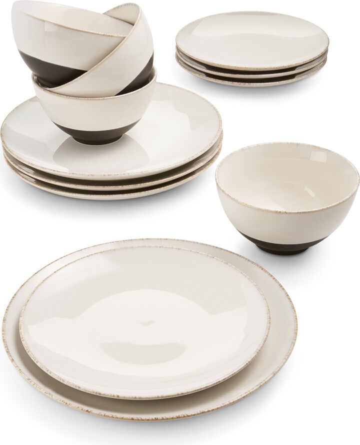 Oake Black & White 12 Pc. Dinnerware Set, Service for 4, Created for