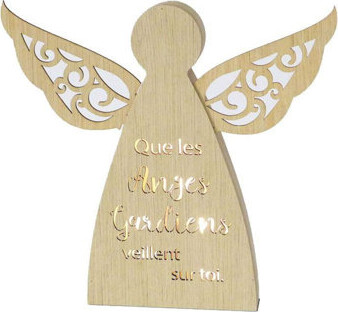 Trinx Jovian Wood Veneer Angel Que Les Anges Gardiens Veillent Sur Toi Night Light