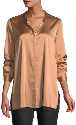 Eileen Fisher Silk Charmeuse Mandarin-Collar Shirt