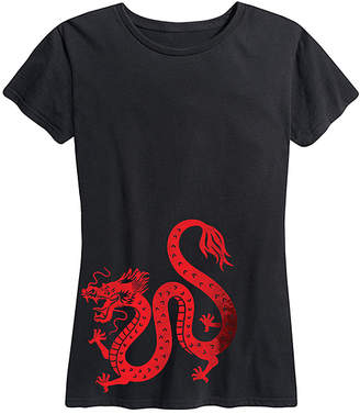 Dragon Optical Instant Message Women's Women's Tee Shirts BLACK - Black & Red Foil Chinese Relaxed-Fit Tee - Women