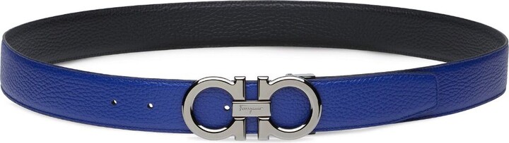 Salvatore Ferragamo Fjord Blue and Black Calf Leather Reversible Belt
