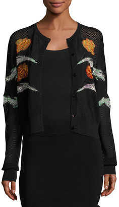 Opening Ceremony Gestures Embroidered Mesh Cardigan, Black