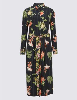 Marks and Spencer Floral Print Long Sleeve Shirt Midi Dress
