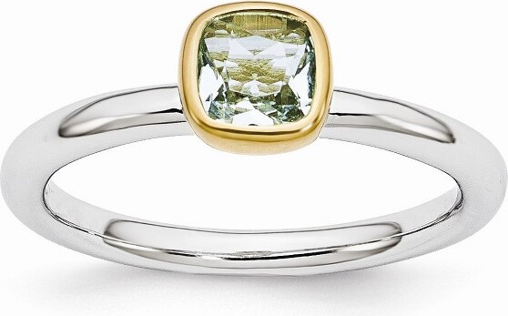 Black Bow Jewelry Co. BlackBowJewelryTwoToneSterlingSilverStackable5mmCushionAquamarineRingSize5