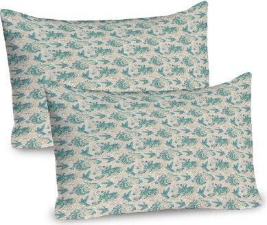 Ambesonne Vintage Rose Pillow Sham 2 Pack Grunge Bird and Leaves 26"x20" Eggshell Seafoam