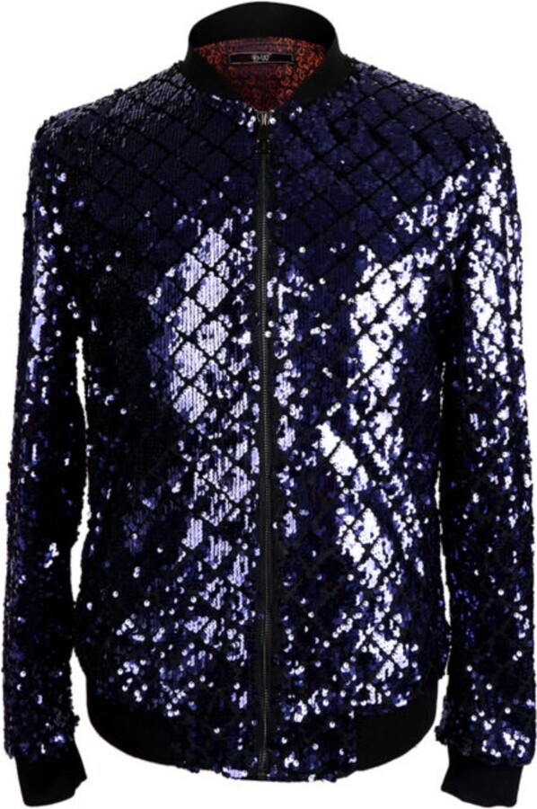 Lars Amadeus Men's Sequin Varsity Long Sleeve Zipper Glitter Sequins Bomber  Jacket Blue Large : Target