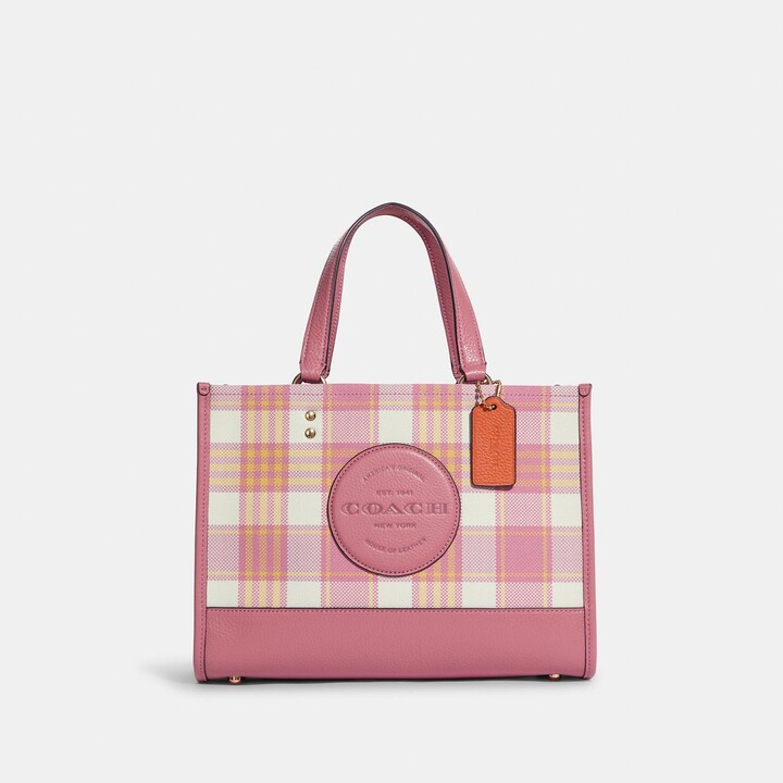 dempsey tote 40 with buffalo plaid print and coach patch