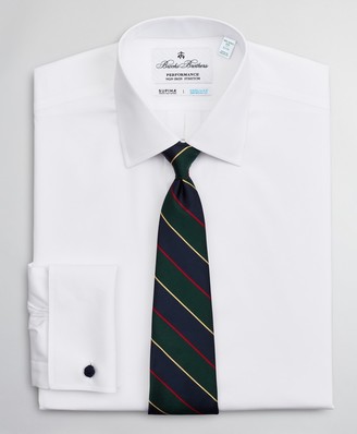 Brooks Brothers Milano Slim Fit Dress Shirt, Performance Non-Iron with COOLMAX, Ainsley Collar Twill French Cuff