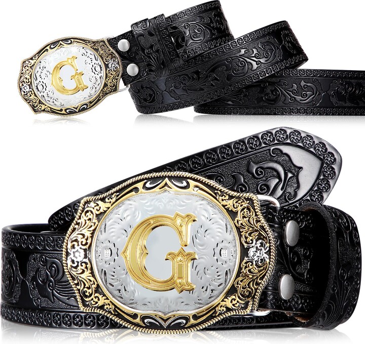 Jadive Herren Cowboy Gürtel 3,8cm - Western Ledergürtel Mit Monogramm Schnalle
