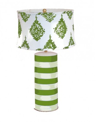 The Well Appointed House Dana Gibson Green and White Stripe Stacked Tole Table Lamp with Shade