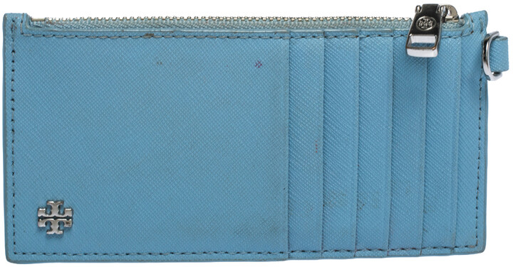 Tory Burch Light Blue Leather Top Zip Slim Card Holder - ShopStyle
