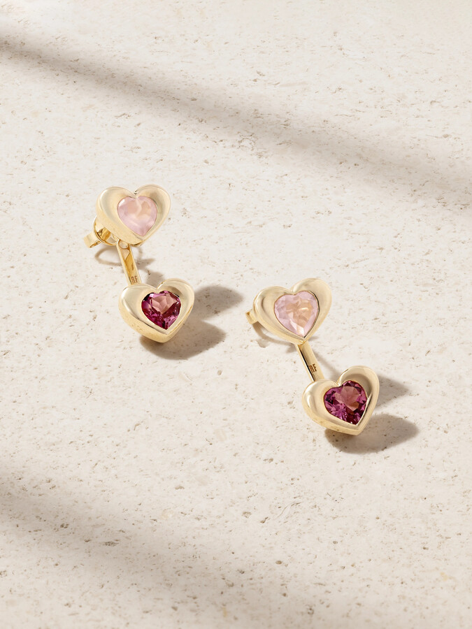 Roxanne First Two Of Hearts 14-karat Gold Rose Quartz And Tourmaline Earrings - Pink