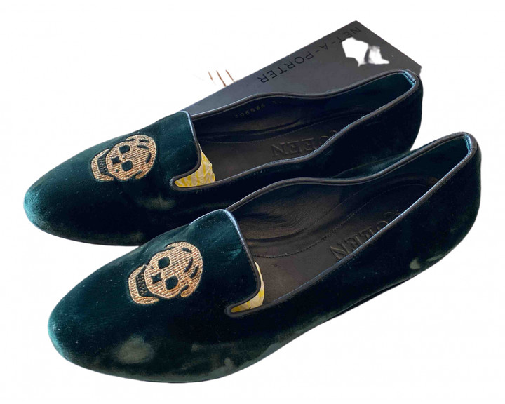 green velvet flat shoes