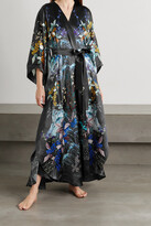 Thumbnail for your product : MENG Belted Floral-print Silk-satin Robe - Blue