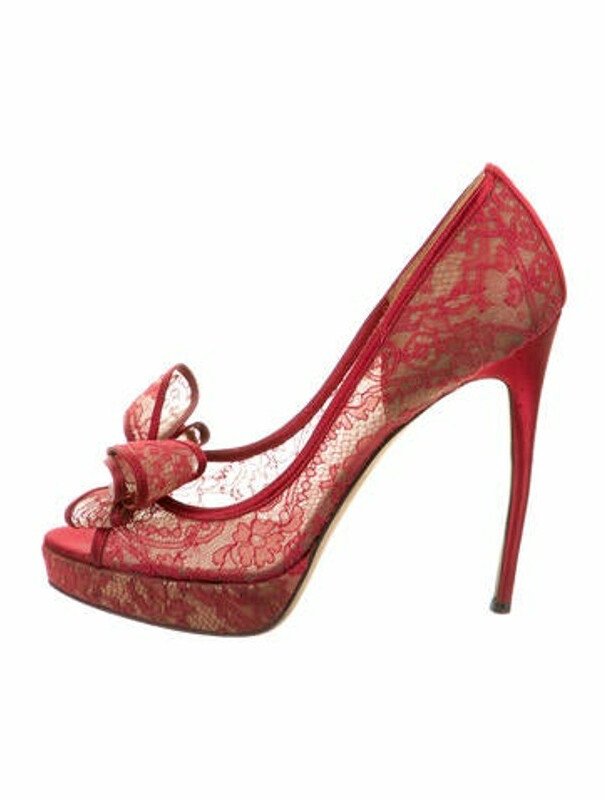 Valentino Lace Pattern Bow Accents Pumps Red - ShopStyle