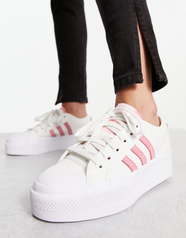 adidas Nizza platform sneakers in white and pink - ShopStyle