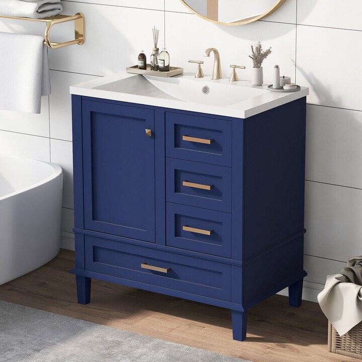 NINEDIN Bathroom Vanity, Modern Bathroom Cabinet w/ Sink Combo Set ...