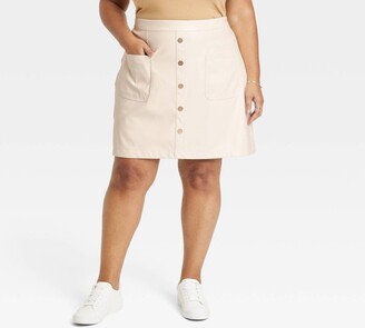 Ava & Viv Women' Faux Leather Mini A-Line Skirt Cream 2X