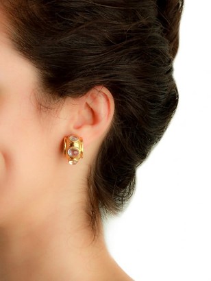 Elizabeth Locke Stone Hammered 19K Yellow Gold & Moonstone Large Earrings