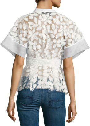 Alexis Danelle Floral-Embroidered Short-Sleeve Top