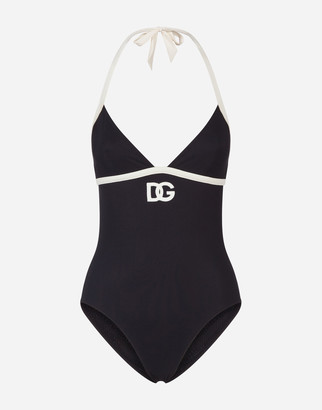 Dolce & Gabbana One-piece swimsuit with plunging neckline and logo