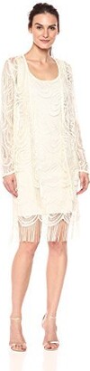 SL Fashions Women's Two Piece Long Sleeve Crochet Jacket with Sleeveless Dress