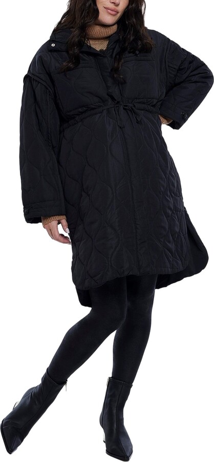 Motherhood Maternity Woven Full-Zip Long Sleeve Quilted Puffer Jacket