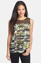Thumbnail for your product : Classiques Entier Mesh Yoke Print Stretch Silk Top