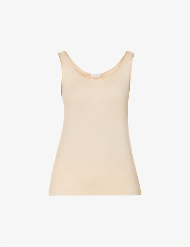 Hanro Womens Beige Seamless Cotton-Jersey Vest Top M