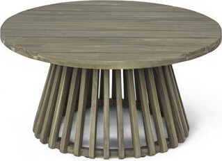 East Urban Home Outdoor Acacia Wood Patio Coffee Table Round Coffee Table For Backyard Lawn BalconyTeak Finish