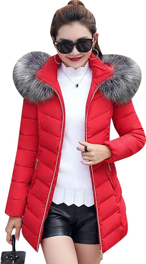 ladies red coat with fur hood