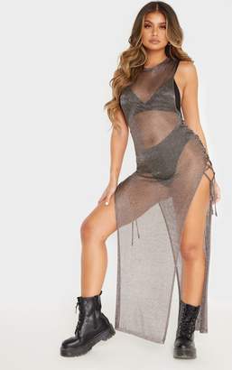 PrettyLittleThing Pewter Metallic Knitted Maxi Dress