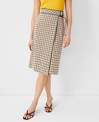 Ann Taylor Petite Gingham Belted Wrap A-Line Skirt