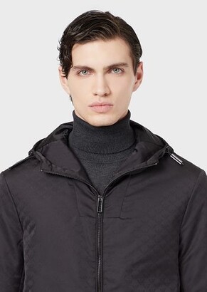 Emporio Armani Hooded, nylon jacket with all-over jacquard monogram