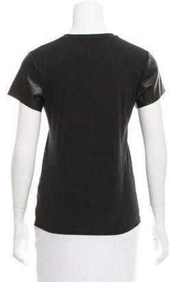 Vince Leather-Accented Short Sleeve Top