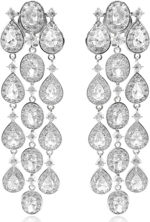Michael Nash Jewelry Neutrals Margaret Multi Shape Crystal Drop Clip On Earrings Set In Rhodium