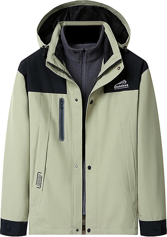 KOUZHAOA Cream Jacket Mens Brown Jacket With Fur Collar Long Blazer